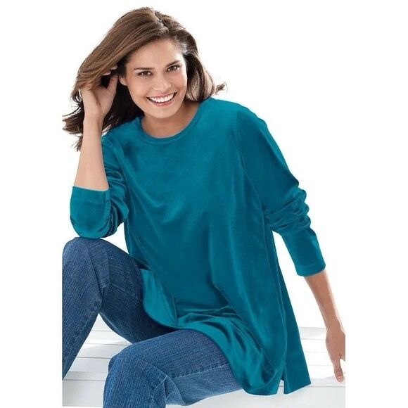 Woman Within Long Sleeve Velour Tunic Top - Picture 1 of 5